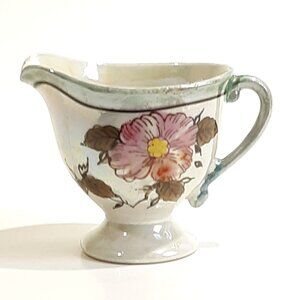 Vintage Luster Wear Creamer Pitcher Floral Blue Japan